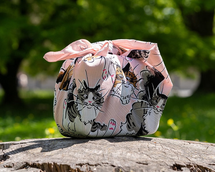 ねこ 二巾 綿風呂敷 綿 100% 71cm×73cm