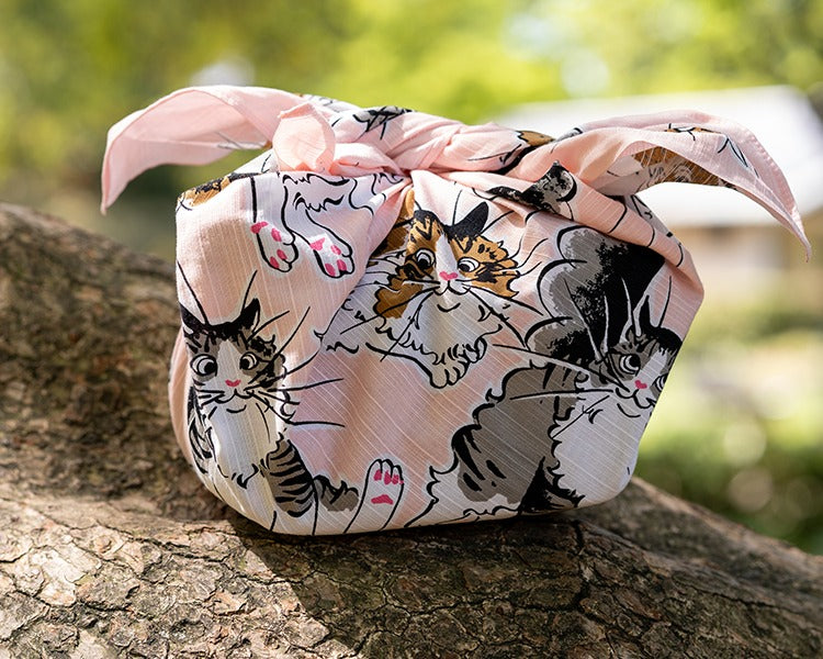 ねこ 二巾 綿風呂敷 綿 100% 71cm×73cm
