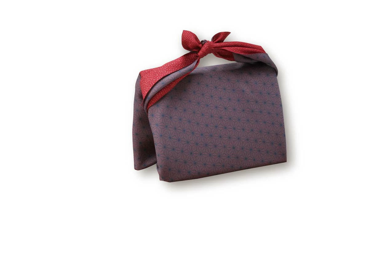 Stylish Furoshiki (Japanese-made furoshiki) from Kyoto. Polyester, Ichigoshi-ori weave, double-sided dyed, 48 x 50cm wide, with a small hail pattern on the front and hemp leaf pattern on the back.