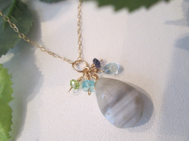 Necklace top 14kgf striped blue opal earrings