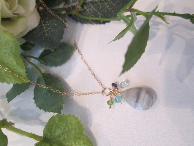 Necklace top 14kgf striped blue opal earrings