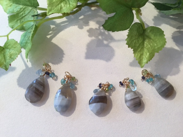 Necklace top 14kgf striped blue opal earrings