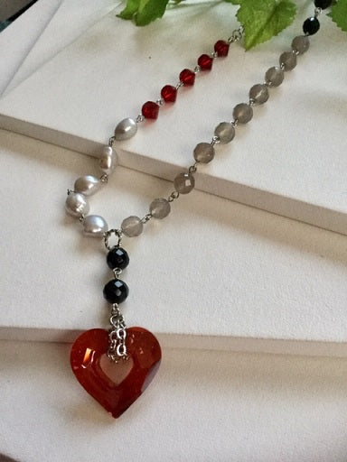 Swarovski Women's Natural Freshwater Pearl Heart Necklace