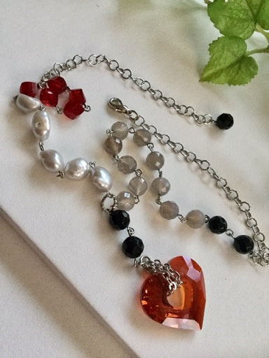 Swarovski Women's Natural Freshwater Pearl Heart Necklace