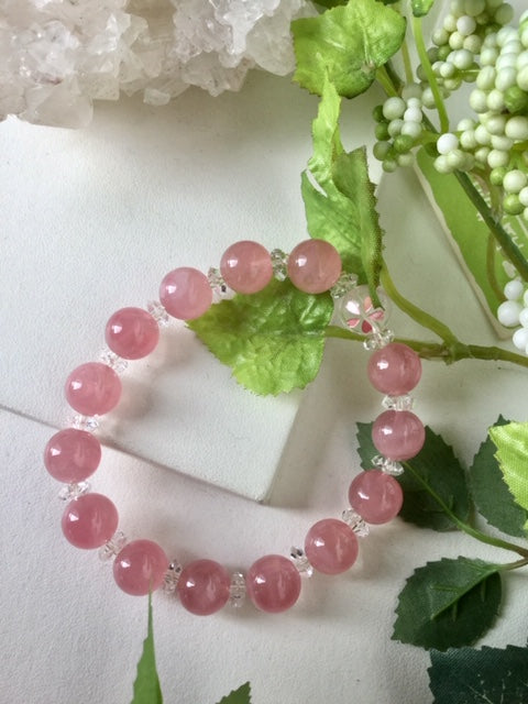 ブレスレット ディープローズ 1点もの 天然石 桜 水晶