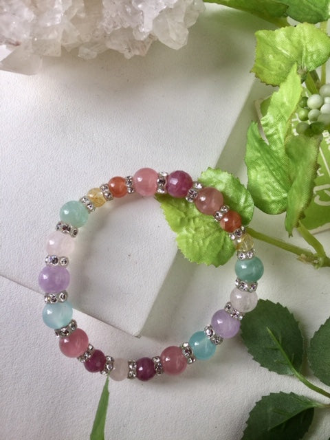 ブレスレット 花色 1点もの 天然石 春色 ミックス