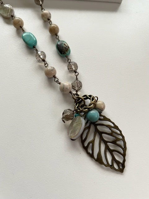 Necklace with 4 types of natural stones: turquoise tumble and African opal