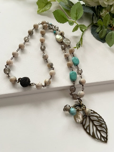 Necklace with 4 types of natural stones: turquoise tumble and African opal