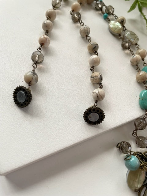Necklace with 4 types of natural stones: turquoise tumble and African opal