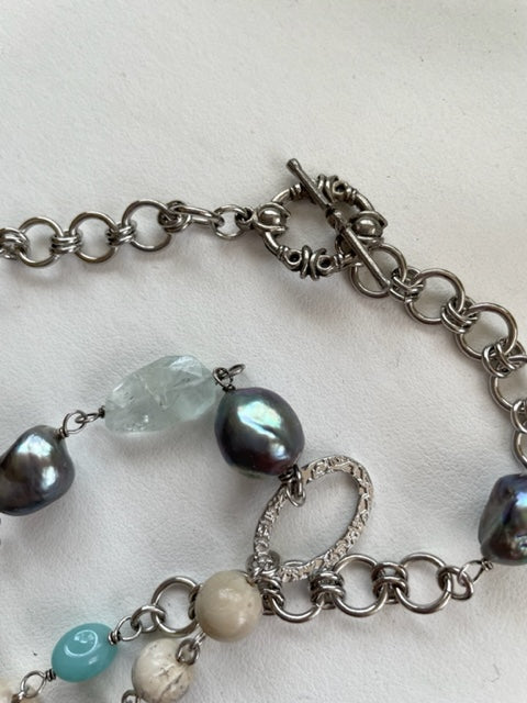 Necklace with 7 types of natural stones, handmade, large