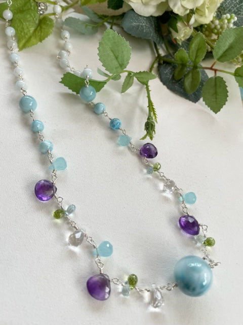 Larimar Natural Stone Necklace Women's Chain Amethyst