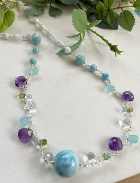Larimar Natural Stone Necklace Women's Chain Amethyst