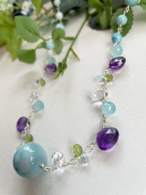 Larimar Natural Stone Necklace Women's Chain Amethyst