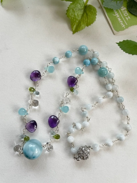Larimar Natural Stone Necklace Women's Chain Amethyst