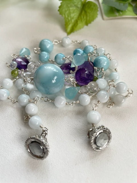Larimar Natural Stone Necklace Women's Chain Amethyst