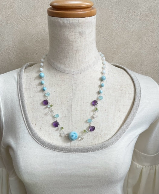 Larimar Natural Stone Necklace Women's Chain Amethyst