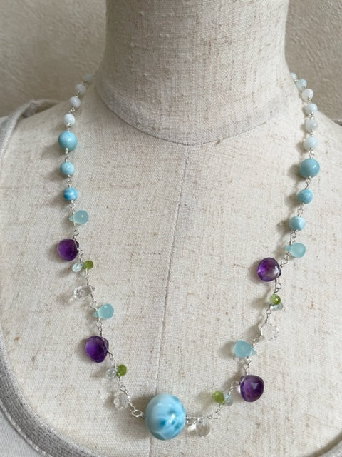 Larimar Natural Stone Necklace Women's Chain Amethyst