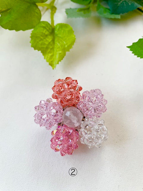 ブローチ お花 スワロフスキー 天然石 ローズクォーツ marimariオリジナル