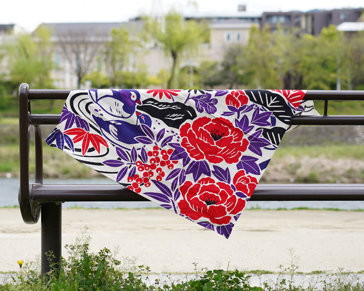 Flower and Bird Design, 2-Width Cotton Furoshiki, 100% Cotton, 71cm x 73cm