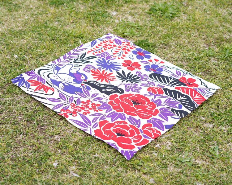 Flower and Bird Design, 2-Width Cotton Furoshiki, 100% Cotton, 71cm x 73cm