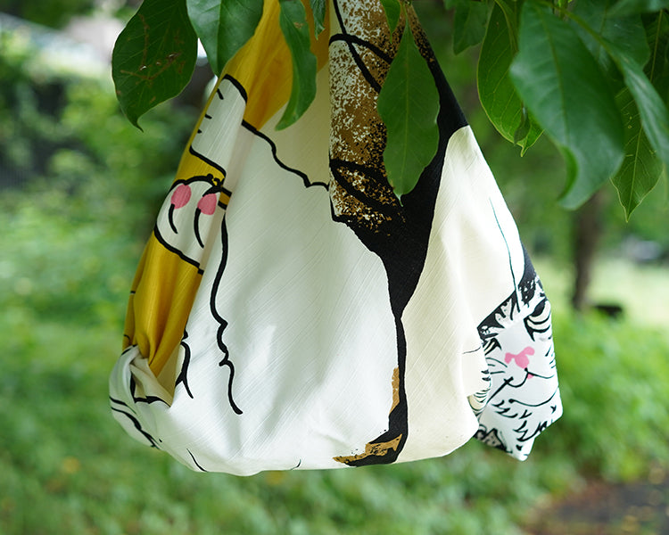 Cat, 24cm wide, 100% cotton furoshiki, 92cm x 94cm