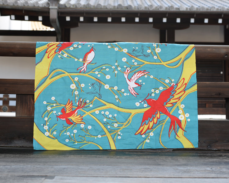 Hanakui-dori (flower-eating bird) 24cm wide cotton furoshiki (wrapping cloth), 100% cotton, 92cm x 94cm