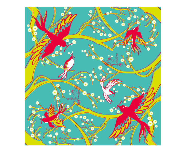 Hanakui-dori (flower-eating bird) 24cm wide cotton furoshiki (wrapping cloth), 100% cotton, 92cm x 94cm