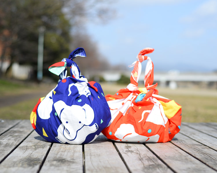 Elephant, 24cm wide, 100% cotton furoshiki, 92cm x 94cm