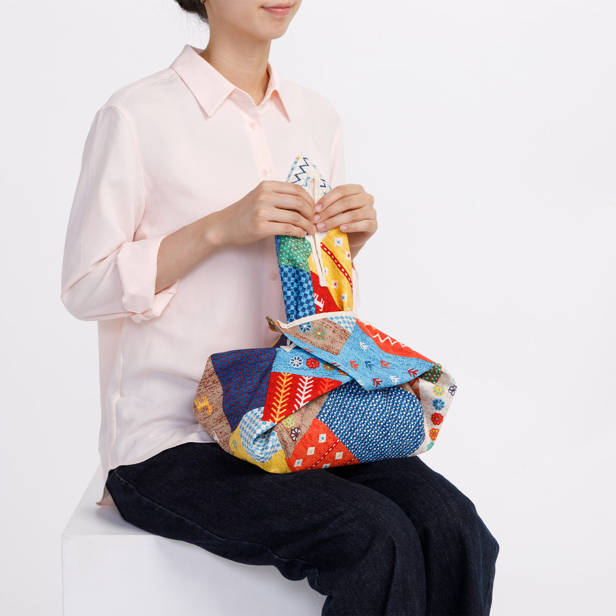 風呂敷バッグ 日本製 京都 furoshiki 結ばない風呂敷 70cm × 70cm　【チャビ／ミトライエロー】