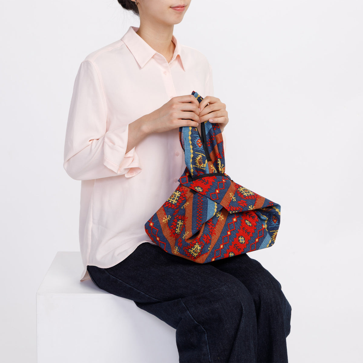 風呂敷バッグ 日本製 京都 furoshiki 結ばない風呂敷 70cm × 70cm　【ラパス／インディゴ】