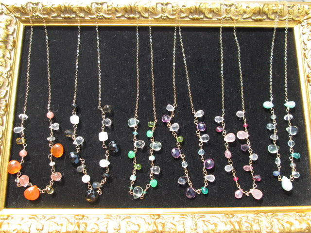 Necklace with natural stone, 14kgf chain, black spinel 