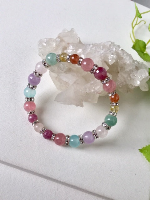 ブレスレット 花色 1点もの 天然石 春色 ミックス