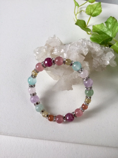 ブレスレット 花色 1点もの 天然石 春色 ミックス