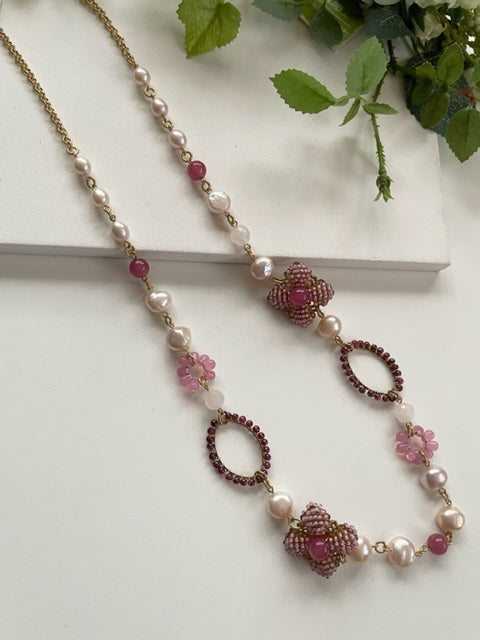 ネックレス 天然石 ワインカラージェード ハンドメイド