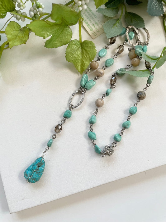 天然石ネックレス アリゾナ産 ターコイズタンブルネックレス ハンドメイド